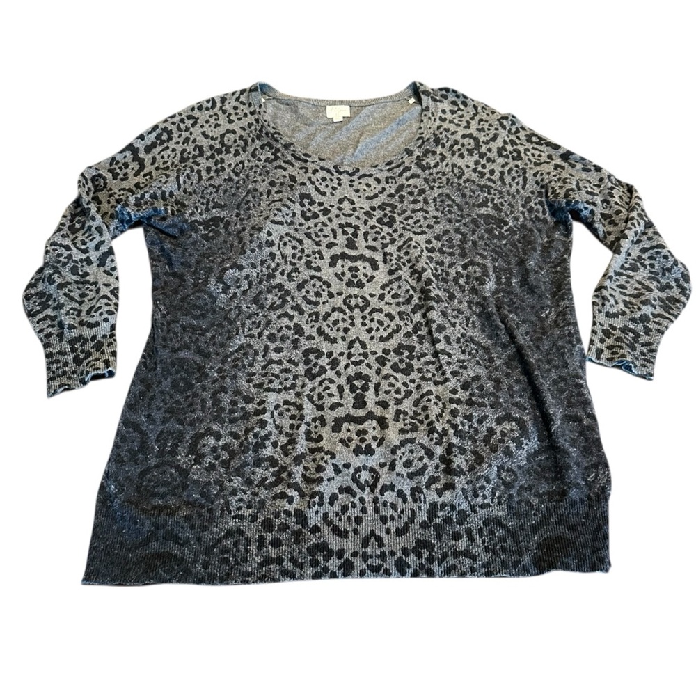 John & Jenn Scoop Neck Oversized Leopard Print Women's Sweater Large